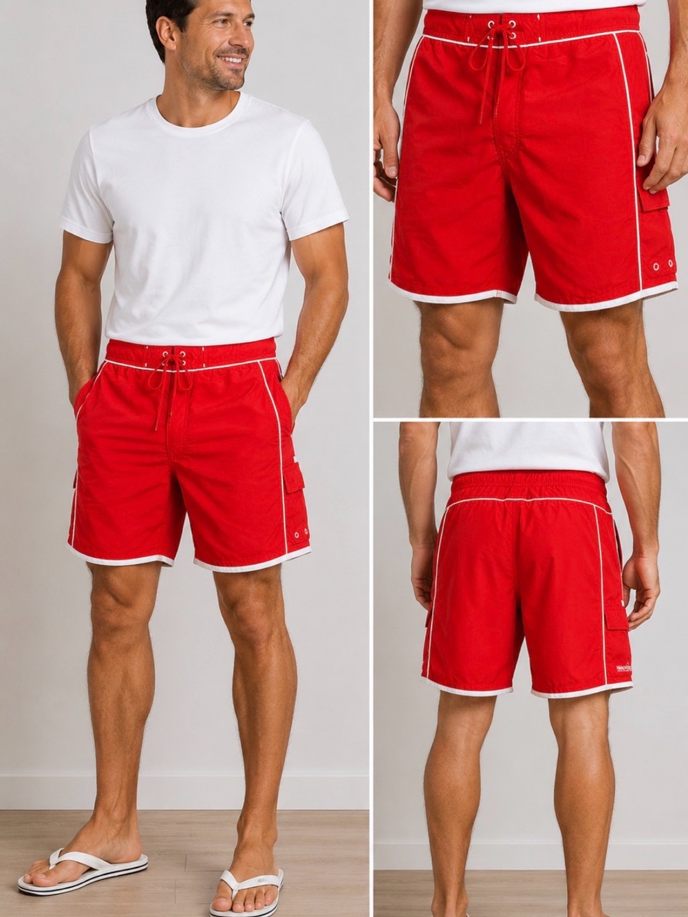 Men's Evolver Red Swim Trunks with Contrast Trim size 34